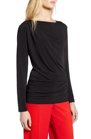 Women's Halogen Drape Front Jersey Top - Black