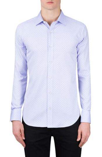 Men's Bugatchi Shaped Fit Rectangle Jacquard Sport Shirt, Size - Purple