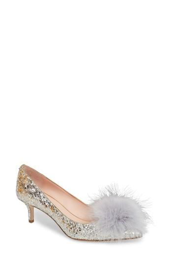 Women's Kate Spade New York Park Maribou Pouf Glitter Pump .5 M - Metallic