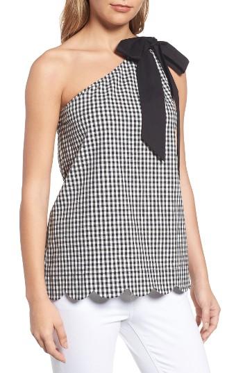 Women's Halogen One-shoulder Stretch Cotton Top - Black