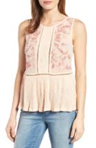 Women's Lucky Brand Embroidered Mixed Media Shell - Pink