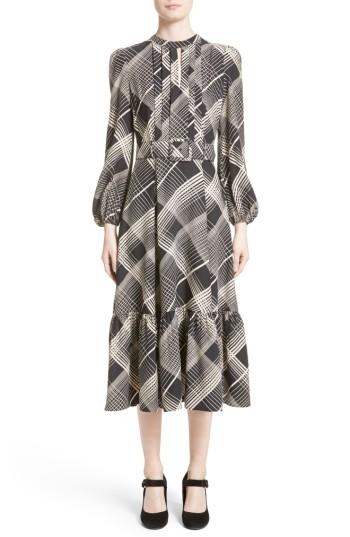 Women's Co Plaid Hammered Silk Midi Dress - Black