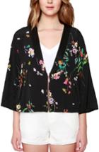Women's Willow & Clay Floral Print Kimono Bomber Jacket - Black