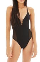 Women's Topshop Strap Mesh One-piece Swimsuit Us (fits Like 2-4) - Black