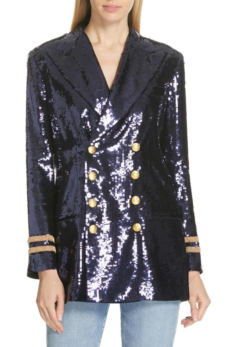 Women's Polo Ralph Lauren Double Breasted Sequin Blazer - Blue