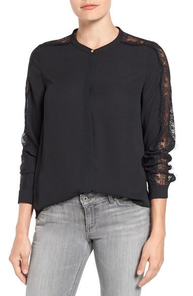 Women's Vince Camuto Lace Trim Blouse - Black