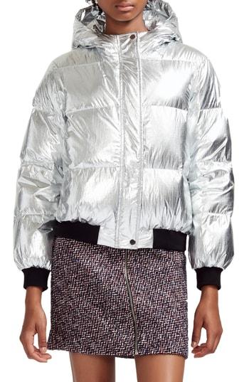 Women's Maje Hooded Metallic Puffer Jacket - Metallic
