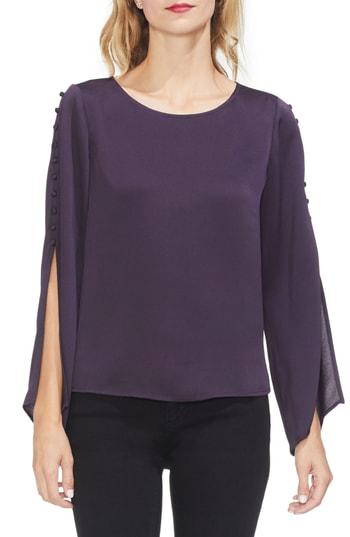 Women's Vince Camuto Button Bell Sleeve Hammer Satin Top - Purple