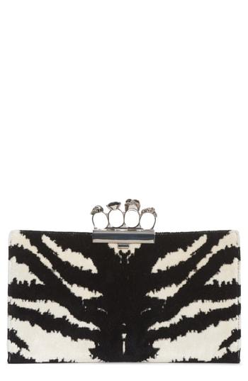 Alexander Mcqueen Zebra Print Knuckle Clasp Clutch - Black