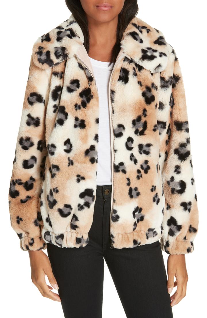 Women's Rebecca Taylor Faux Fur Cheetah Hooded Coat - Ivory