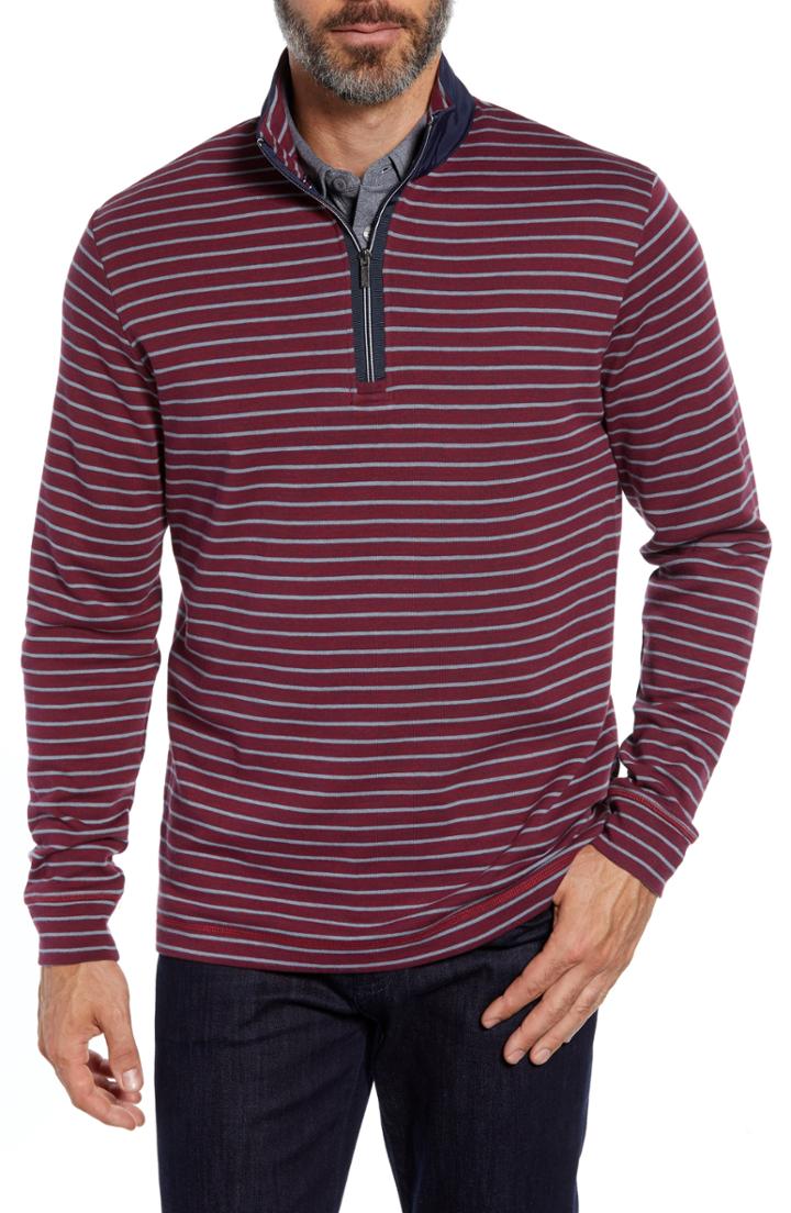 Men's Bugatchi Mock Neck Half Zip Pullover - Red