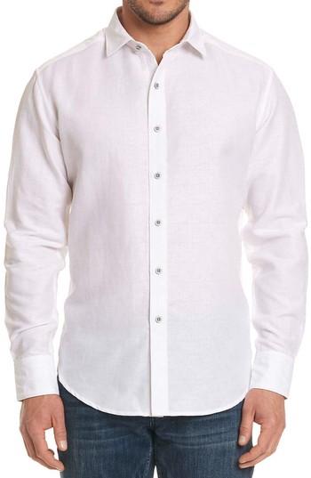 Men's Robert Graham Cyprus Classic Fit Linen & Cotton Sport Shirt - White