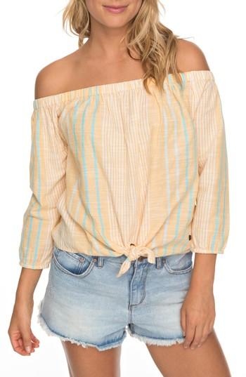 Women's Roxy Crossing Stripes Of The Shoulder Top - Brown