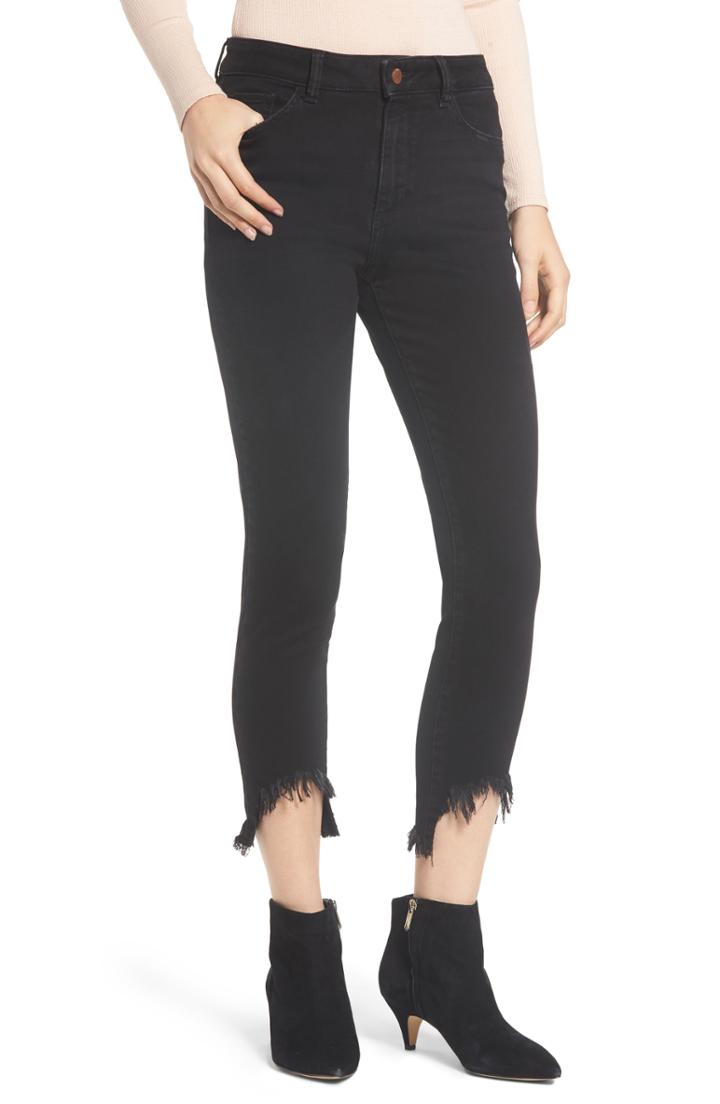 Women's Dl1961 Farrow High Waist Destroyed Hem Skinny Jeans - Black