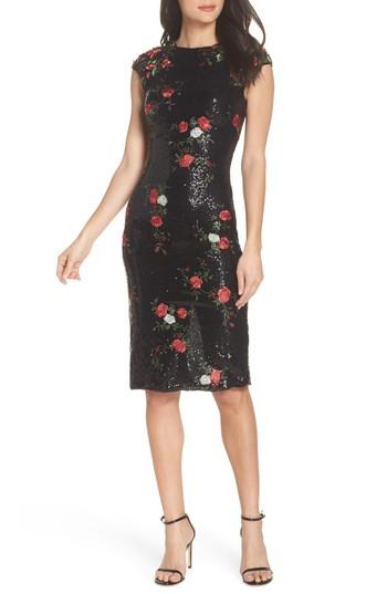 Women's Mac Duggal Sequin & Embroidery Sheath Dress - Black