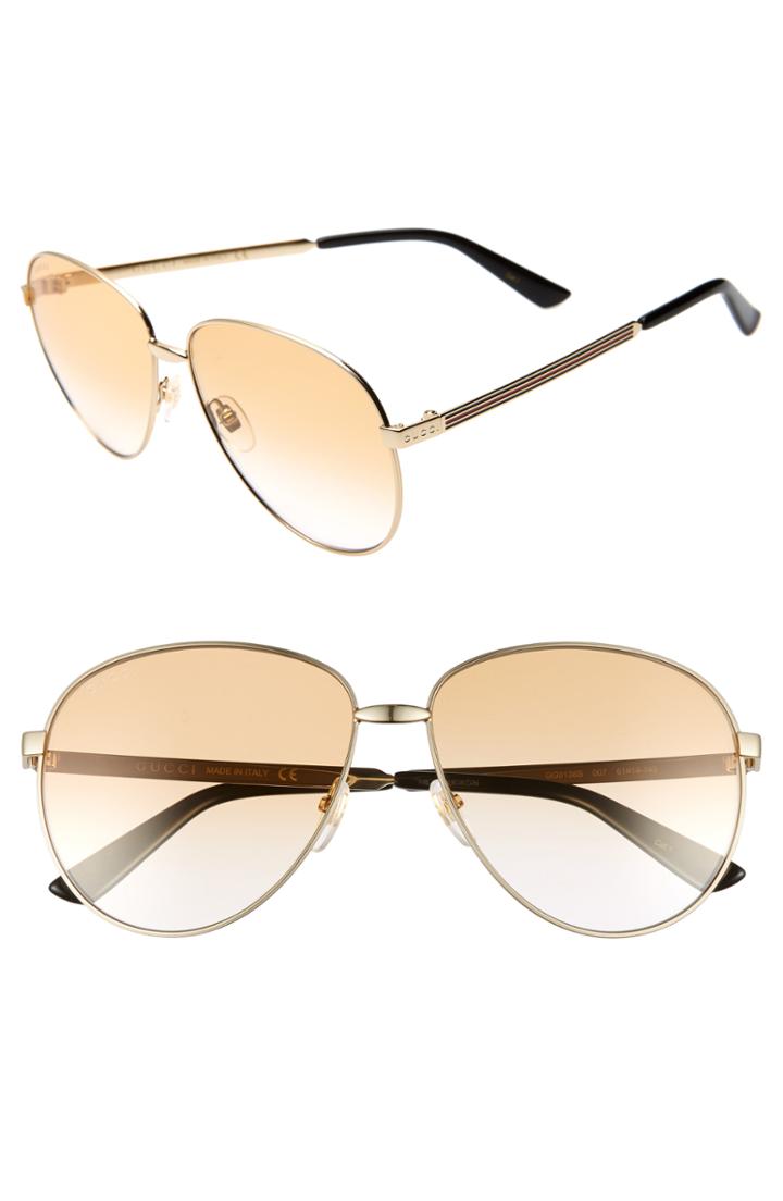Women's Gucci 61mm Metal Aviator Sunglasses - Gold/ Brown Gradient