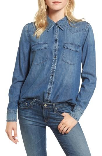 Women's Ag Deanna Studded Denim Shirt - Blue
