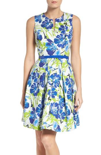 Women's Chetta B Floral Fit & Flare Dress - Blue