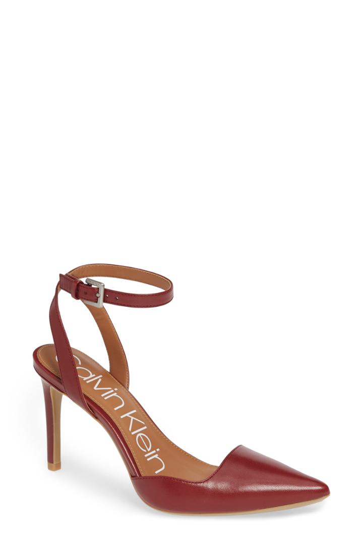 Women's Calvin Klein Raffaela Ankle Strap Pump .5 M - Red