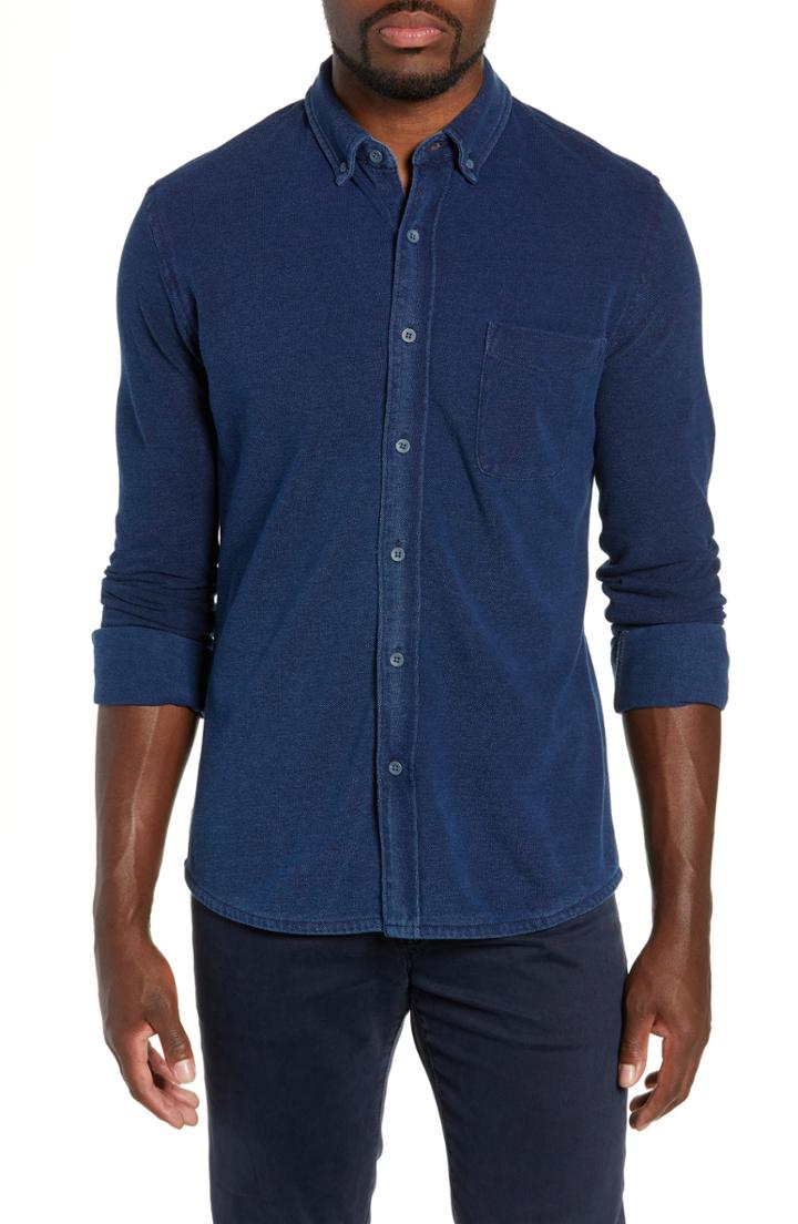 Men's Faherty Pacific Indigo Knit Sport Shirt - Blue