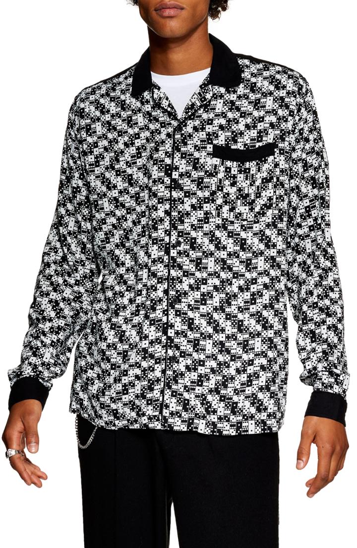 Men's Topman Bodders Domino Print Shirt - Black