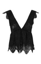 Women's Topshop Plunging Lace Peplum Top Us (fits Like 0-2) - Black
