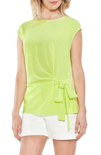 Women's Vince Camuto Side Tie Ruched Stretch Crepe Top, Size - Green
