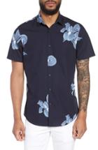 Men's Calibrate Trim Fit Floral Short Sleeve Sport Shirt - Blue