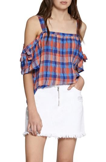 Women's Sanctuary Dawn Off The Shoulder Check Blouse - Blue