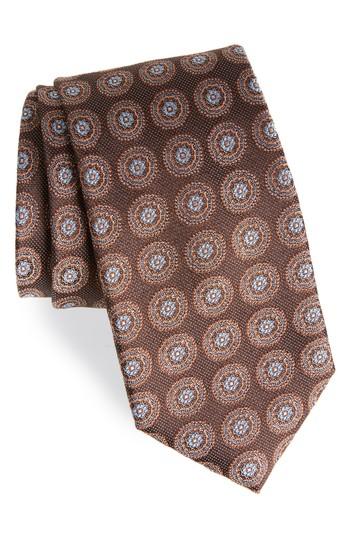 Men's Nordstrom Men's Shop Pinpoint Medallion Silk Tie, Size X-long - Brown