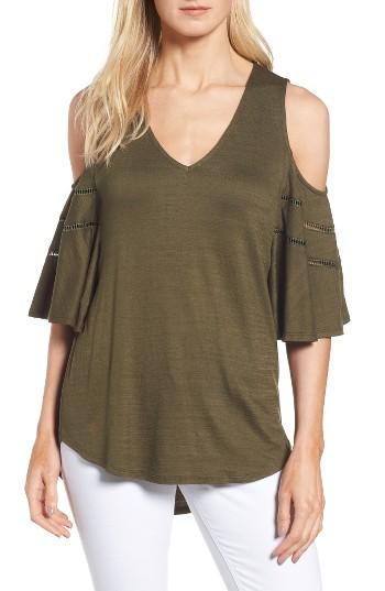 Women's Caslon Ladder Stitch Inset Cold Shoulder Tee - Green