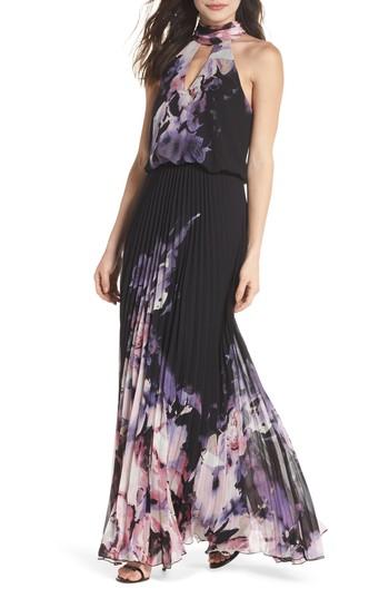 Women's Xscape Pleated Halter Neck Chiffon Gown