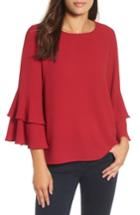 Women's Gibson Ruffle Bell Sleeve High/low Tunic, Size - Red