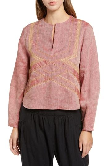 Women's Yakampot Brener Linen Blouse - Red