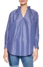 Women's Sandro Bleu Lace Stripe Cotton Blouse - Blue
