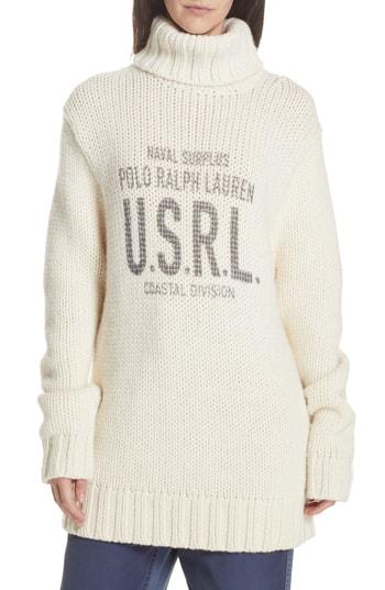Women's Polo Ralph Lauren Logo Graphic Turtleneck Sweater - Ivory