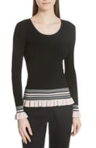 Women's Milly Stripe Rib Knit Pullover, Size - Black