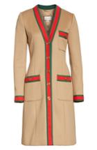 Women's Gucci Wool Stripe Trim Coat Us / 40 It - Brown