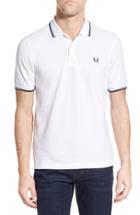 Men's Fred Perry Extra Trim Fit Twin Tipped Pique Polo - White