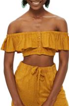 Women's Topshop Spot Frill Off The Shoulder Crop Top Us (fits Like 0) - Yellow