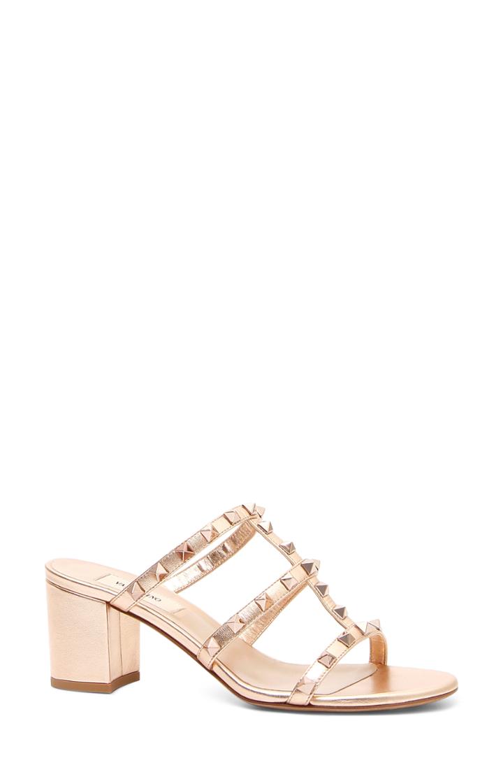 Women's Valentino Garavani Rockstud Slide Sandal .5us / 38.5eu - Metallic