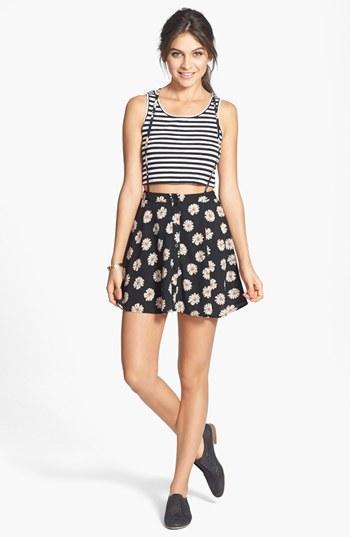 Blu Pepper Daisy Print Suspender Skirt (juniors) Black/ Khaki