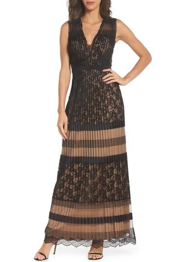 Women's Tadashi Shoji Pleated Lace Gown - Black