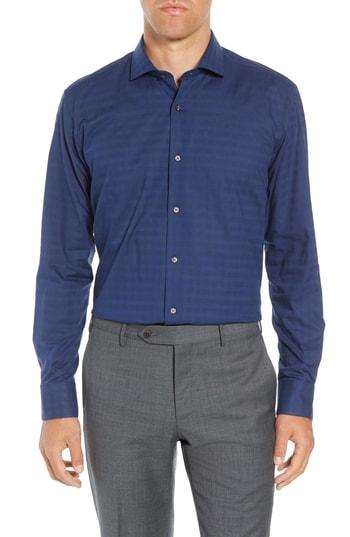 Men's Ted Baker London Trimee Trim Fit Check Dress Shirt .5 - 32/33 - Blue