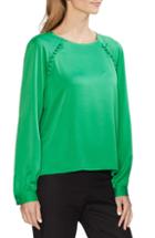 Women's Vince Camuto Button Shoulder Bubble Sleeve Satin Blouse, Size - Green