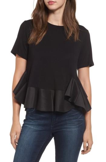 Women's Bp. Stretch Cotton Peplum Top - Black