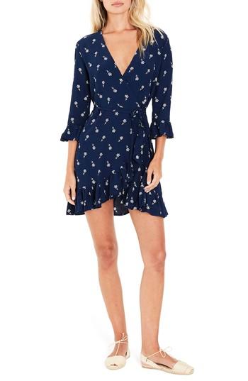 Women's Faithfull The Brand Carmel Vineyard Ruffle Trim Wrap Dress - Blue
