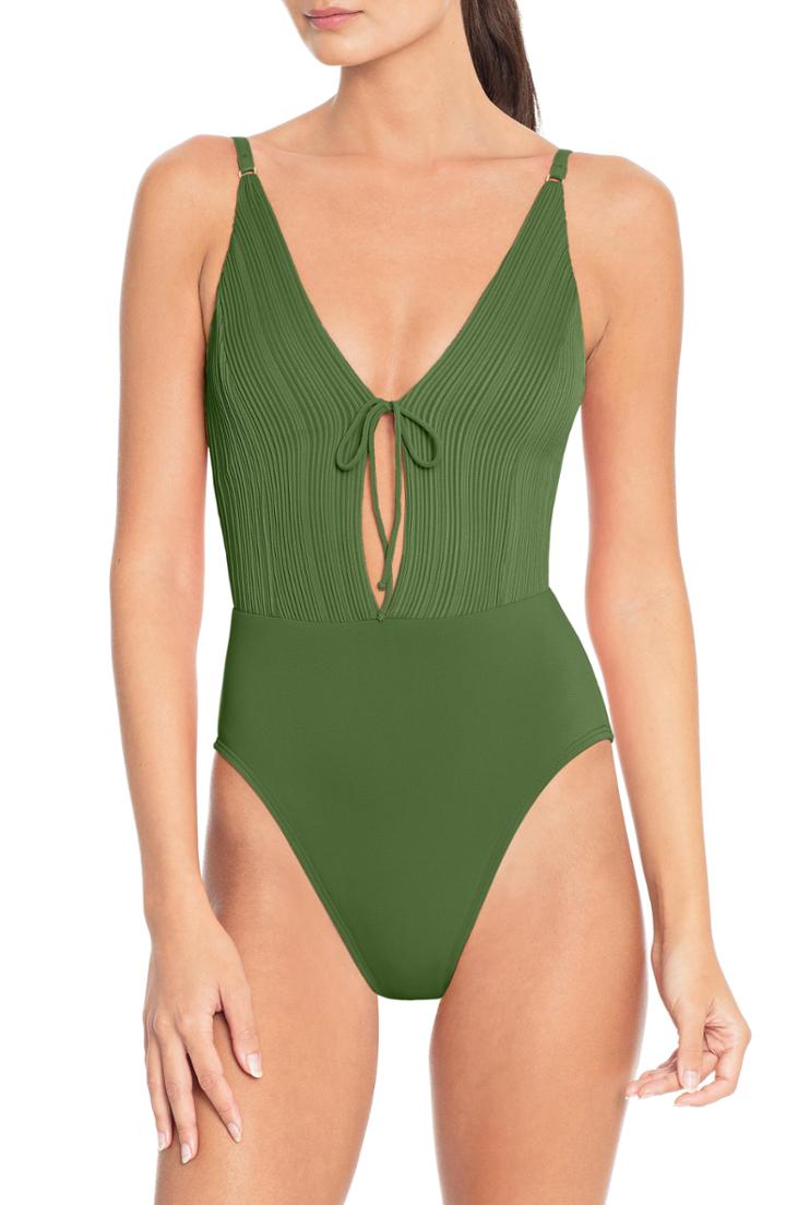 Women's Robin Piccone Tie Front One-piece Swimsuit - Green