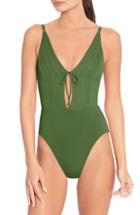Women's Robin Piccone Tie Front One-piece Swimsuit - Green