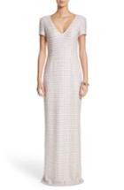 Women's St. John Evening Sequin Scallop Knit Column Gown - White